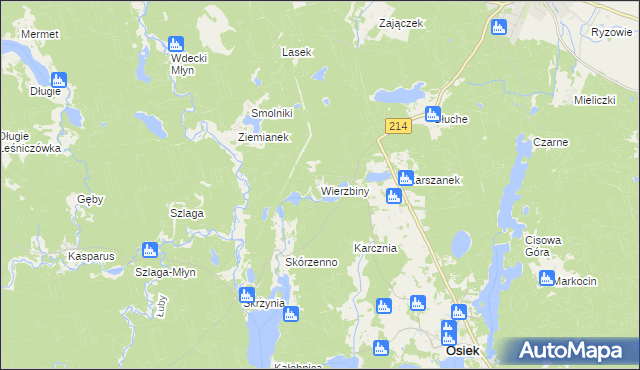 mapa Wierzbiny gmina Osiek, Wierzbiny gmina Osiek na mapie Targeo