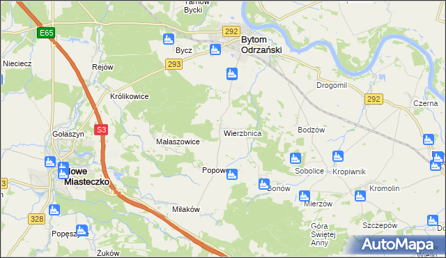 mapa Wierzbnica gmina Bytom Odrzański, Wierzbnica gmina Bytom Odrzański na mapie Targeo