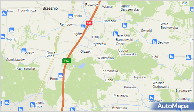 mapa Wierzbowa gmina Brzeźnio, Wierzbowa gmina Brzeźnio na mapie Targeo