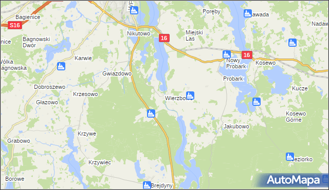 mapa Wierzbowo gmina Mrągowo, Wierzbowo gmina Mrągowo na mapie Targeo
