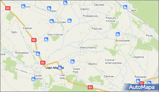 mapa Wierzchowiny gmina Ulan-Majorat, Wierzchowiny gmina Ulan-Majorat na mapie Targeo