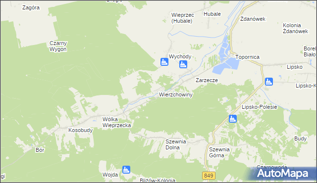 mapa Wierzchowiny gmina Zamość, Wierzchowiny gmina Zamość na mapie Targeo