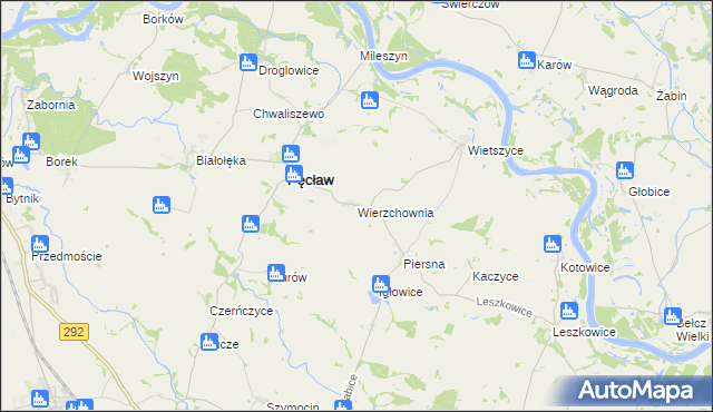 mapa Wierzchownia gmina Pęcław, Wierzchownia gmina Pęcław na mapie Targeo