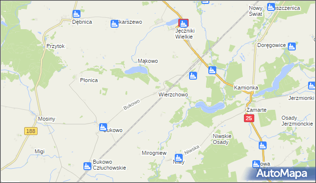 mapa Wierzchowo gmina Człuchów, Wierzchowo gmina Człuchów na mapie Targeo