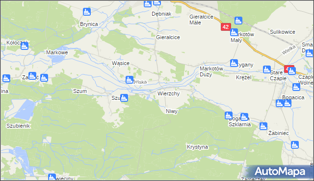 mapa Wierzchy gmina Wołczyn, Wierzchy gmina Wołczyn na mapie Targeo