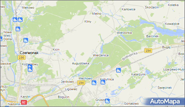 mapa Wierzenica, Wierzenica na mapie Targeo