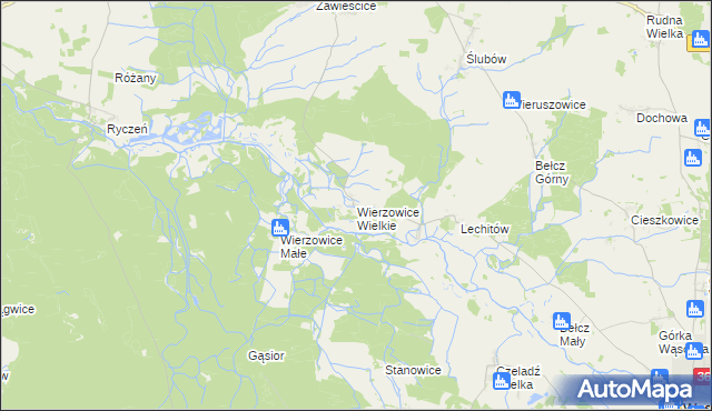 mapa Wierzowice Wielkie, Wierzowice Wielkie na mapie Targeo