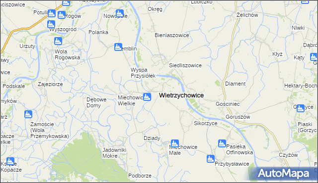 mapa Wietrzychowice powiat tarnowski, Wietrzychowice powiat tarnowski na mapie Targeo