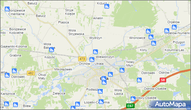 mapa Wiewiórczyn gmina Łask, Wiewiórczyn gmina Łask na mapie Targeo