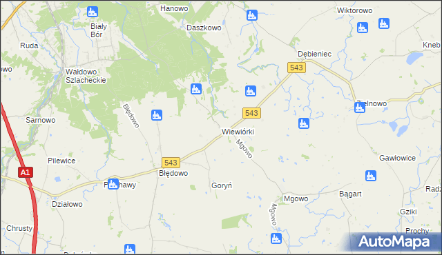 mapa Wiewiórki gmina Płużnica, Wiewiórki gmina Płużnica na mapie Targeo