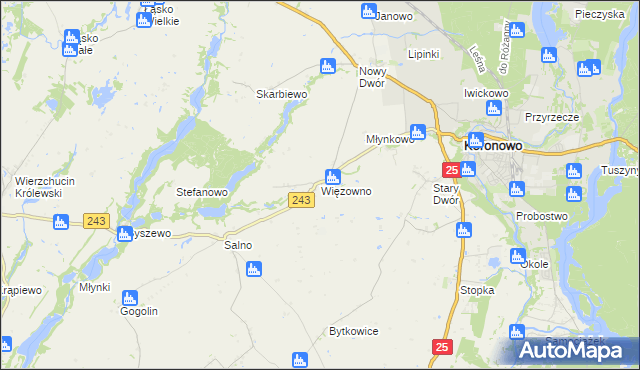 mapa Więzowno, Więzowno na mapie Targeo