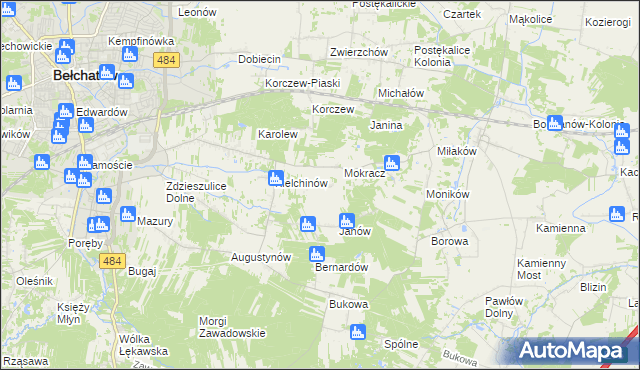 mapa Wiktorów gmina Bełchatów, Wiktorów gmina Bełchatów na mapie Targeo