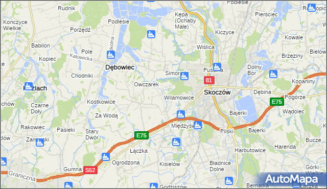 mapa Wilamowice gmina Skoczów, Wilamowice gmina Skoczów na mapie Targeo