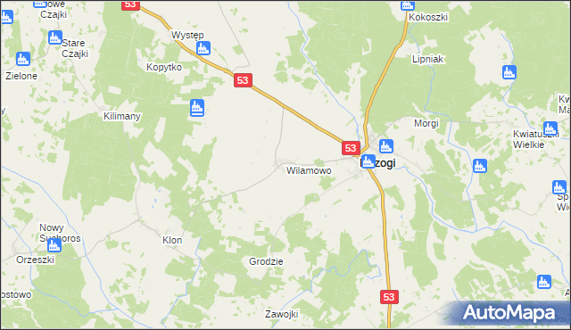 mapa Wilamowo gmina Rozogi, Wilamowo gmina Rozogi na mapie Targeo