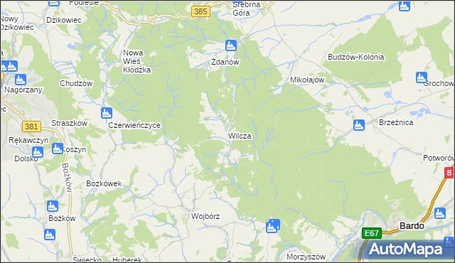 mapa Wilcza gmina Kłodzko, Wilcza gmina Kłodzko na mapie Targeo