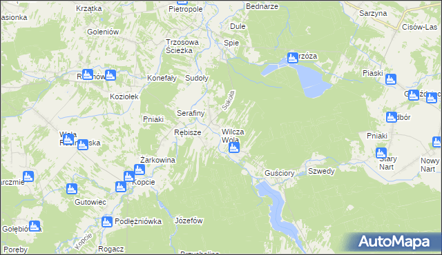 mapa Wilcza Wola gmina Dzikowiec, Wilcza Wola gmina Dzikowiec na mapie Targeo