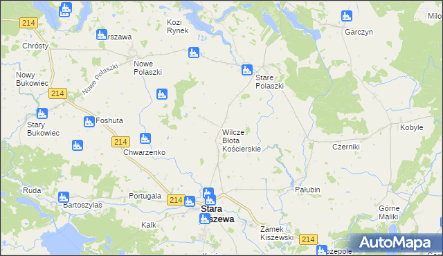 mapa Wilcze Błota Kościerskie, Wilcze Błota Kościerskie na mapie Targeo