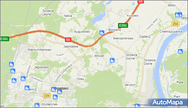 mapa Wilcze gmina Osielsko, Wilcze gmina Osielsko na mapie Targeo