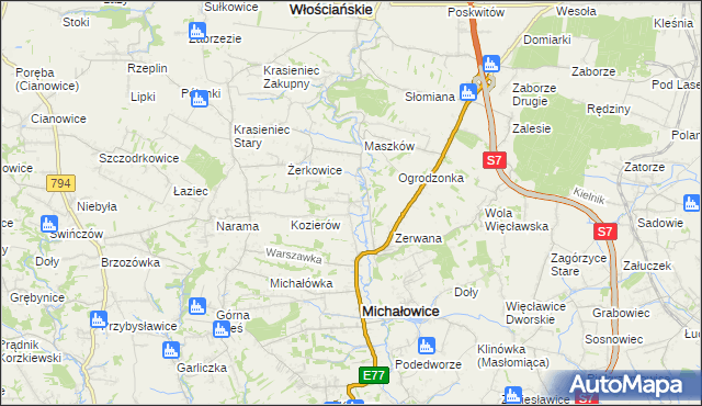 mapa Wilczkowice gmina Michałowice, Wilczkowice gmina Michałowice na mapie Targeo