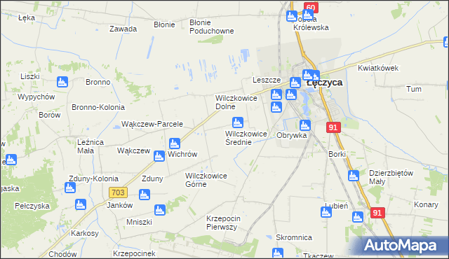 mapa Wilczkowice Średnie, Wilczkowice Średnie na mapie Targeo