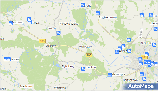 mapa Wilczkowo gmina Gryfice, Wilczkowo gmina Gryfice na mapie Targeo