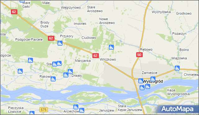 mapa Wilczkowo gmina Wyszogród, Wilczkowo gmina Wyszogród na mapie Targeo
