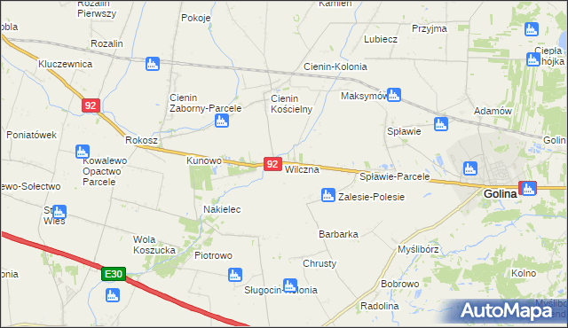 mapa Wilczna gmina Słupca, Wilczna gmina Słupca na mapie Targeo