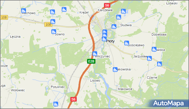 mapa Wilczyniec gmina Płoty, Wilczyniec gmina Płoty na mapie Targeo