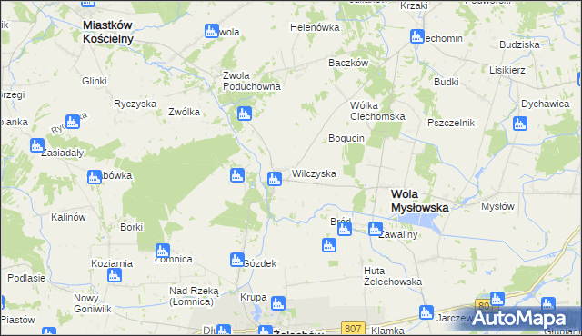 mapa Wilczyska gmina Wola Mysłowska, Wilczyska gmina Wola Mysłowska na mapie Targeo