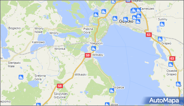 mapa Wilkasy gmina Giżycko, Wilkasy gmina Giżycko na mapie Targeo