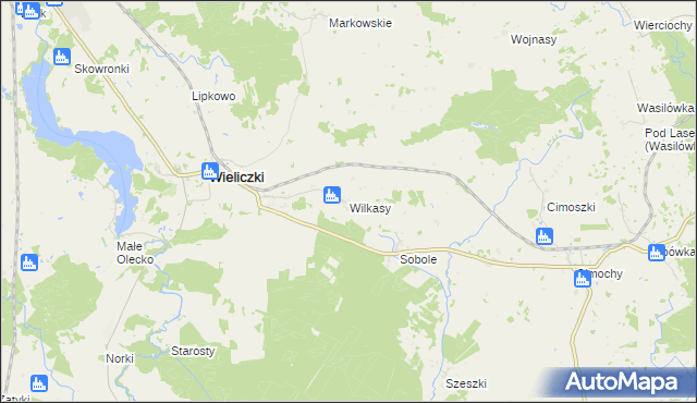mapa Wilkasy gmina Wieliczki, Wilkasy gmina Wieliczki na mapie Targeo