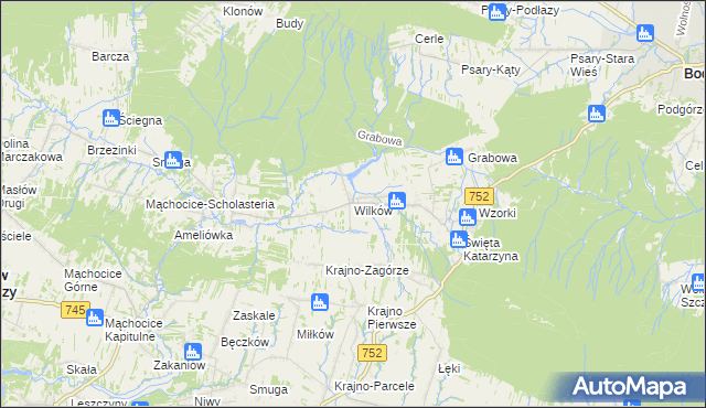 mapa Wilków gmina Bodzentyn, Wilków gmina Bodzentyn na mapie Targeo