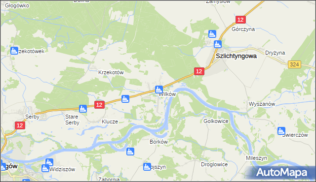 mapa Wilków gmina Głogów, Wilków gmina Głogów na mapie Targeo