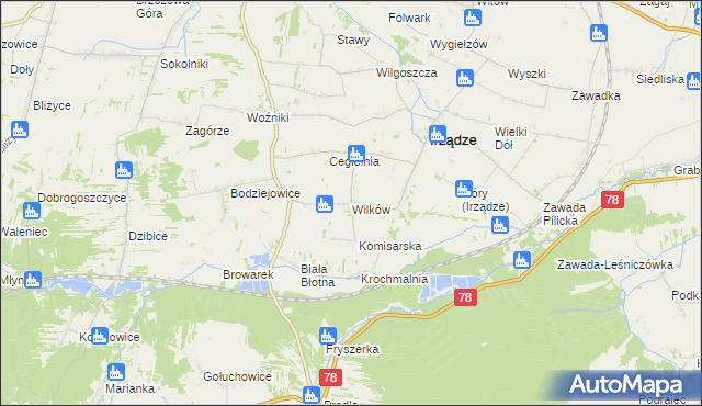 mapa Wilków gmina Irządze, Wilków gmina Irządze na mapie Targeo