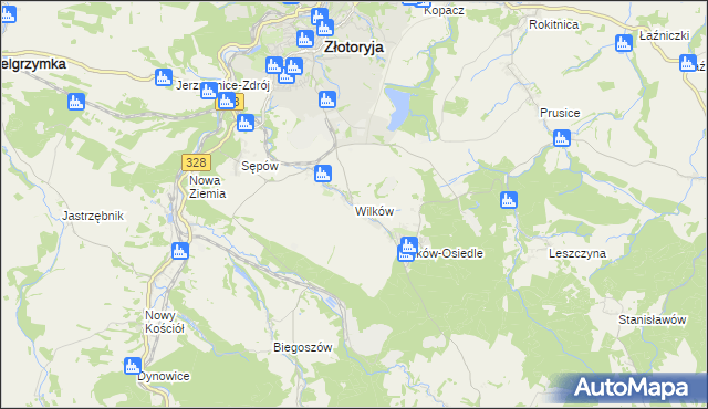 mapa Wilków gmina Złotoryja, Wilków gmina Złotoryja na mapie Targeo