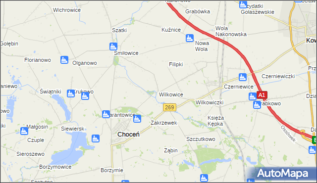 mapa Wilkowice gmina Choceń, Wilkowice gmina Choceń na mapie Targeo