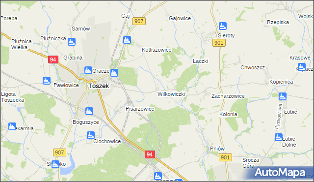 mapa Wilkowiczki gmina Toszek, Wilkowiczki gmina Toszek na mapie Targeo