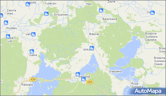 mapa Wilkowo gmina Milicz, Wilkowo gmina Milicz na mapie Targeo