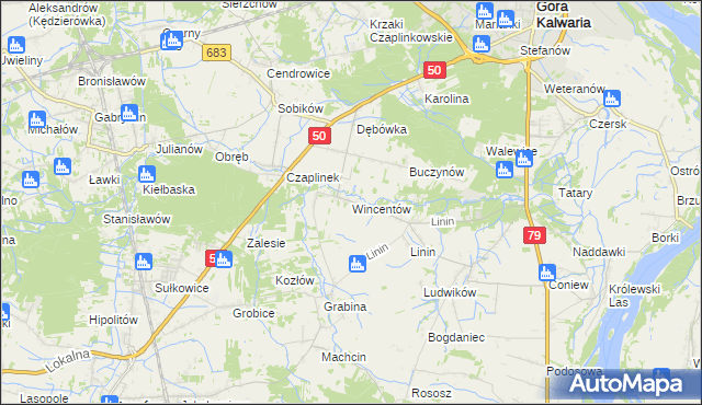 mapa Wincentów gmina Góra Kalwaria, Wincentów gmina Góra Kalwaria na mapie Targeo