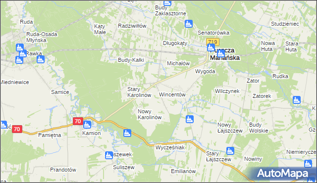 mapa Wincentów gmina Puszcza Mariańska, Wincentów gmina Puszcza Mariańska na mapie Targeo