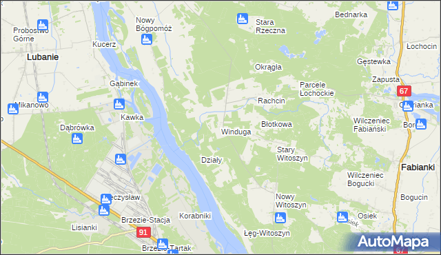 mapa Winduga gmina Bobrowniki, Winduga gmina Bobrowniki na mapie Targeo