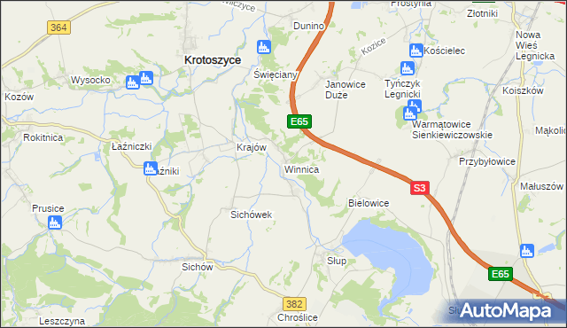 mapa Winnica gmina Krotoszyce, Winnica gmina Krotoszyce na mapie Targeo