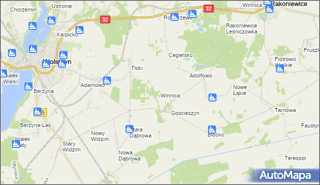 mapa Winnica gmina Wolsztyn, Winnica gmina Wolsztyn na mapie Targeo