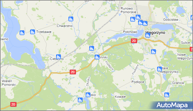 mapa Winniki gmina Węgorzyno, Winniki gmina Węgorzyno na mapie Targeo