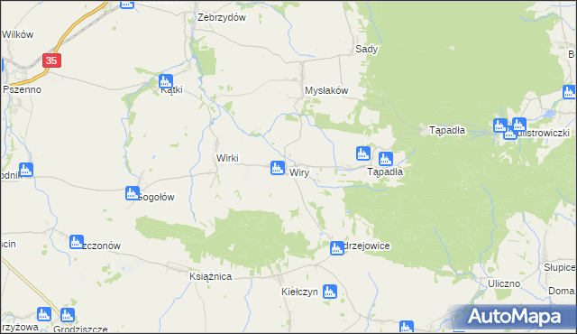 mapa Wiry gmina Marcinowice, Wiry gmina Marcinowice na mapie Targeo