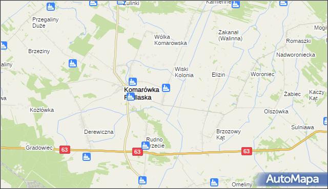 mapa Wiski gmina Komarówka Podlaska, Wiski gmina Komarówka Podlaska na mapie Targeo