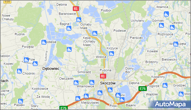 mapa Wiślica gmina Skoczów, Wiślica gmina Skoczów na mapie Targeo