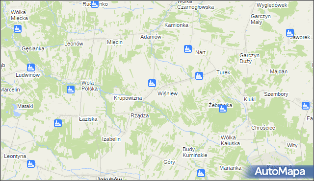 mapa Wiśniew gmina Jakubów, Wiśniew gmina Jakubów na mapie Targeo