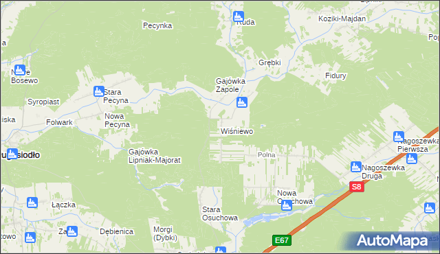 mapa Wiśniewo gmina Ostrów Mazowiecka, Wiśniewo gmina Ostrów Mazowiecka na mapie Targeo