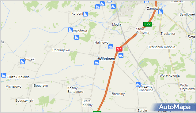 mapa Wiśniewo powiat mławski, Wiśniewo powiat mławski na mapie Targeo